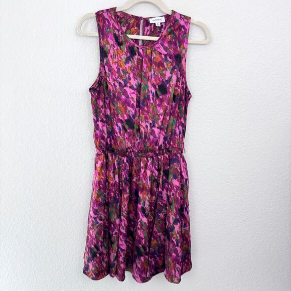 Evereve Womens Rowan Satin Mini Dress Size M Sleeveless Flowy Abstract Pink - Picture 1 of 10